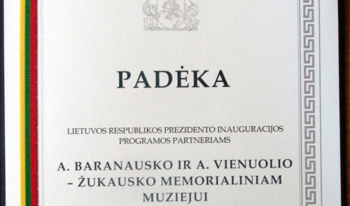 Muziejaus indėlis įvertintas Lietuvos Respublikos Prezidento padėka