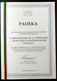 Muziejaus indėlis įvertintas Lietuvos Respublikos Prezidento padėka