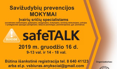DĖMESIO!  safeTalk MOKYMAI!