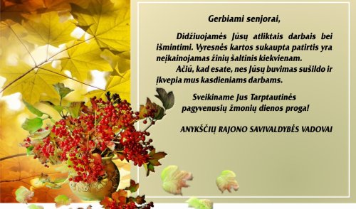 Sveikinimas tarptautinės pagyvenusių žmonių dienos proga!