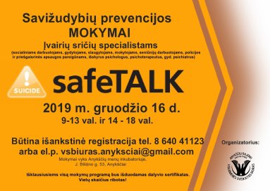 DĖMESIO!  safeTalk MOKYMAI!