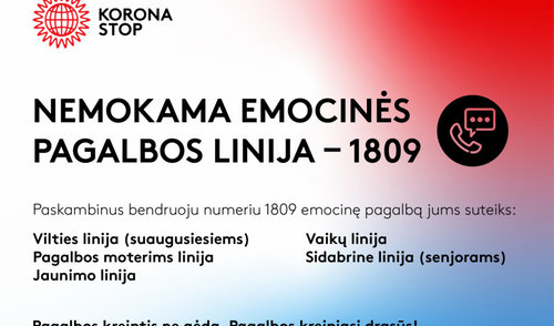 Karantino metu gyventojams įkurta nacionalinė vieninga emocinės paramos telefonu linija 1809