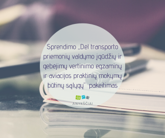 Sprendimo „Dėl transporto priemonių valdymo įgūdžių ir gebėjimų vertinimo egzaminų ir aviacijos...