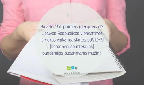 Birželio 9 d. priimtas įstatymas dėl Lietuvos Respublikos vienkartinės išmokos vaikams, skirtos...