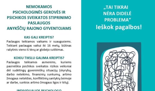 NEMOKAMOS INDIVIDUALIOS PSICHOLOGO KONSULTACIJOS ANYKŠČIŲ RAJONO SAVIVALDYBĖS GYVENTOJAMS!