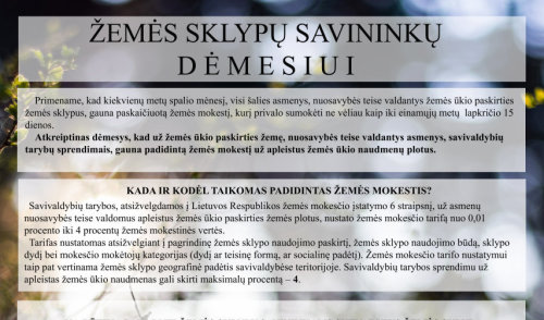 Žemės sklypų savininkų dėmesiui