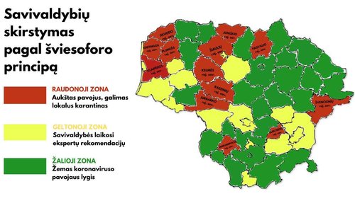 Patvirtinta: nuo šiol savivaldybės pagal sergamumą koronavirusu bus skirstomos į šviesoforo...