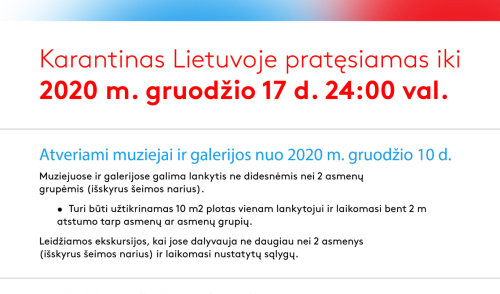 Karantinas pratęsiamas iki 2020 m. gruodžio 17 d. 24 val
