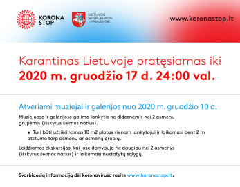 Karantinas pratęsiamas iki 2020 m. gruodžio 17 d. 24 val