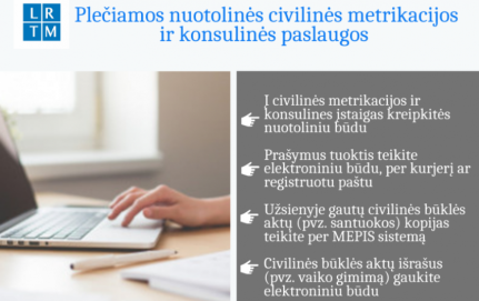 Dėl pandemijos suvaržymų plečiamos civilinės metrikacijos ir konsulinių įstaigų nuotolinės paslaugos