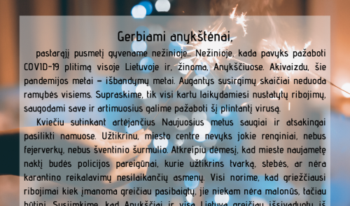 Anykščių rajono savivaldybės mero Sigučio Obelevičiaus  kreipimasis į rajono gyventojus!