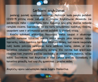 Anykščių rajono savivaldybės mero Sigučio Obelevičiaus  kreipimasis į rajono gyventojus!