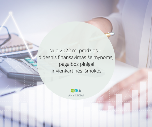 NUO 2022 M. PRADŽIOS – DIDESNIS FINANSAVIMAS ŠEIMYNOMS, PAGALBOS PINIGAI IR VIENKARTINĖS IŠMOKOS 