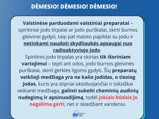 Dėl įvykių Ukrainoje kalio jodido tablečių ir kitų jodo preparatų vartoti nereikia