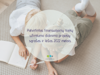 Patvirtintas finansuojamų Vaikų užimtumo didinimo projektų sąrašas ir lėšos 2022 metais