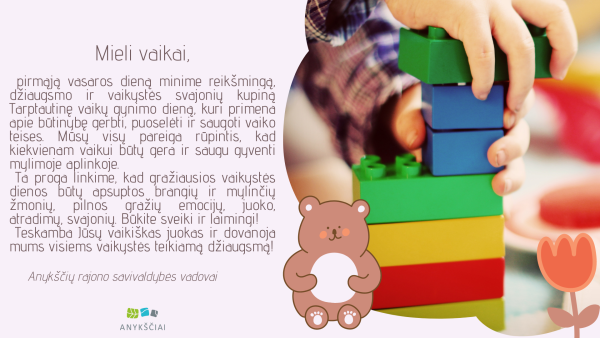 Sveikinimas Tarptautinės vaikų gynimo dienos proga
