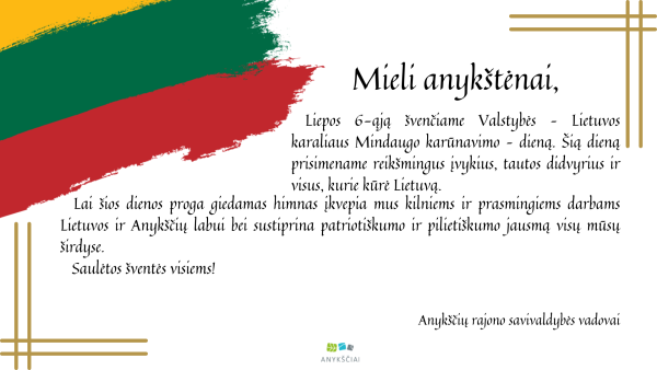 Sveikinimas Liepos 6-osios – Valstybės (Lietuvos karaliaus Mindaugo karūnavimo) dienos proga