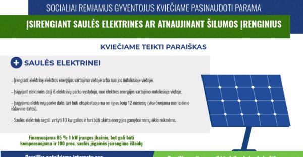 Atsinaujinančių energijos išteklių (saulės) panaudojimas nepasiturinčių fizinių asmenų elektros...