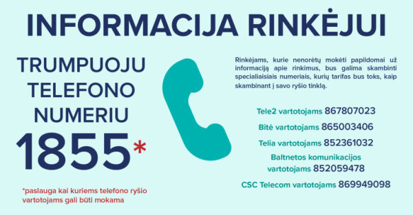 Informacija apie rinkimus – trumpuoju numeriu 1855