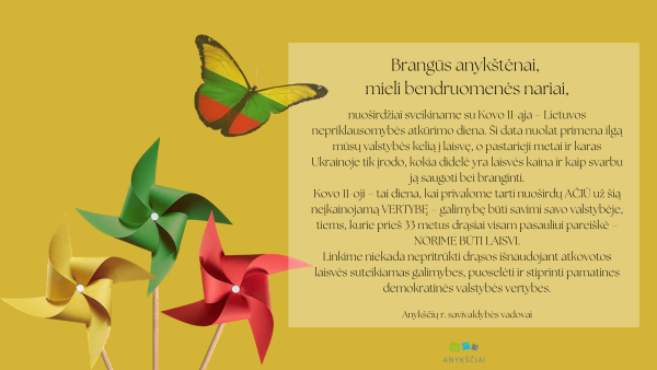 Kovo 11-osios sveikinimas