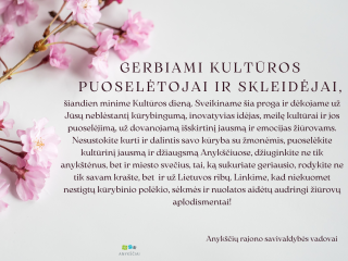 Kultūros dienos proga - sveikinimas kultūros srities darbuotojams