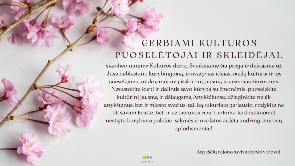 Kultūros dienos proga - sveikinimas kultūros srities darbuotojams