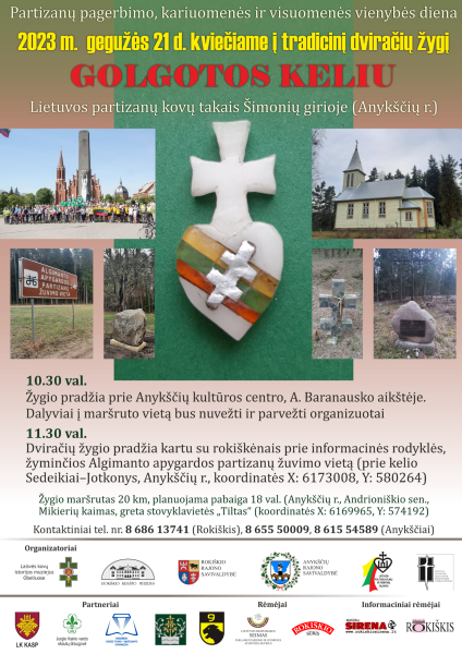 2023 M. GEGUŽĖS 21 D. KVIEČIAME Į TRADICINĮ DVIRAČIŲ ŽYGĮ „GOLGOTOS KELIU“ LIETUVOS PARTIZANŲ...