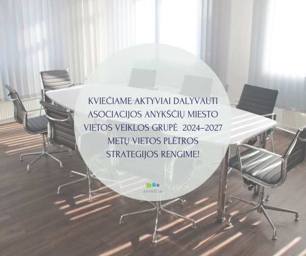 KVIEČIAME AKTYVIAI DALYVAUTI ASOCIACIJOS ANYKŠČIŲ MIESTO VIETOS VEIKLOS GRUPĖ  2024–2027 METŲ...