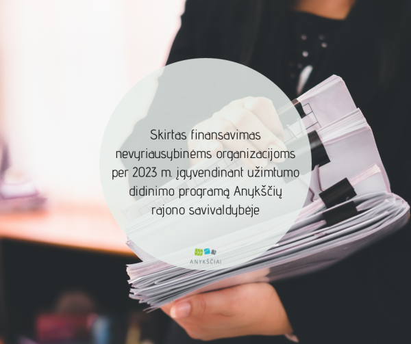 Skirtas finansavimas nevyriausybinėms organizacijoms per 2023 m. įgyvendinant užimtumo didinimo...