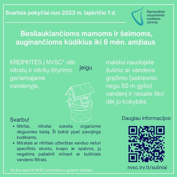 INFORMACINIS PRANEŠIMAS DĖL NITRATŲ IR NITRITŲ TYRIMŲ GERIAMAJAME VANDENYJE
