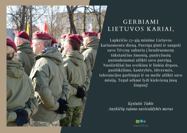 Sveikinimas Lietuvos kariuomenės dienos proga