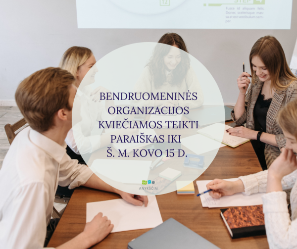 BENDRUOMENINĖS ORGANIZACIJOS KVIEČIAMOS TEIKTI PARAIŠKAS IKI  Š. M. KOVO 15 D. 