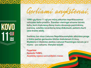 Savivaldybės mero sveikinimas Kovo 11-osios proga