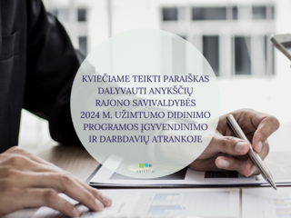 KVIEČIAME TEIKTI PARAIŠKAS DALYVAUTI ANYKŠČIŲ RAJONO SAVIVALDYBĖS 2024 M. UŽIMTUMO DIDINIMO...
