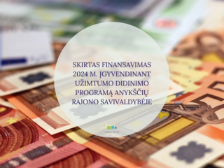 SKIRTAS FINANSAVIMAS 2024 M. ĮGYVENDINANT UŽIMTUMO DIDINIMO PROGRAMĄ ANYKŠČIŲ RAJONO SAVIVALDYBĖJE