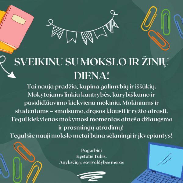 Sveikinimas Mokslo ir žinių dienos proga!