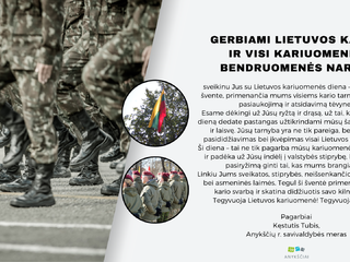 Sveikinimas Lietuvos kariuomenės dienos proga