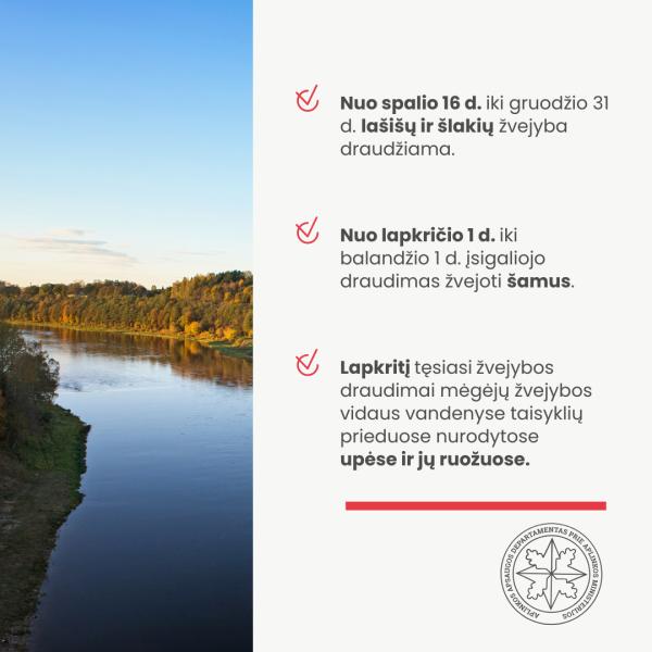 Tęsiasi akcija „Saugom Lašišą“: nuo spalio 16 d. įsigaliojo draudimas lašišų ir šlakių žvejybai 