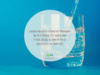 GERIAMOJO VANDENS TIEKIMO IR NUOTEKŲ TVARKYMO PASLAUGŲ KAINOS NUO 2025 M. VASARIO 1 D.