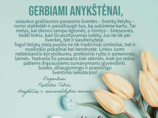 Mero sveikinimas šv. Velykų proga