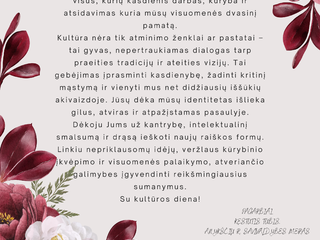 Mero sveikinimas Kultūros dienos proga