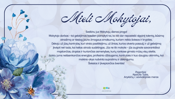 Mero sveikinimas Tarptautinės mokytojų dienos proga
