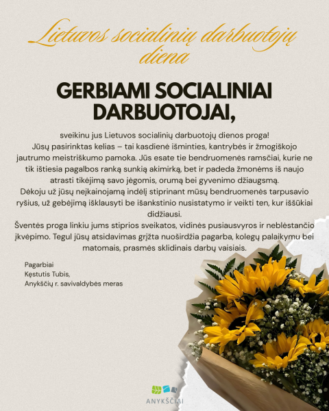 Mero sveikinimas Lietuvos socialinių darbuotojų dienos proga