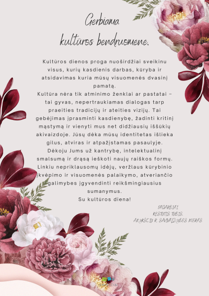 Mero sveikinimas Kultūros dienos proga
