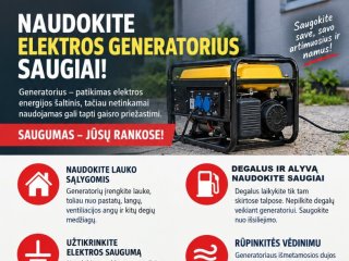 SAUGUS ELEKTROS GENERATORIŲ NAUDOJIMAS –APSAUGOKIME SAVE IR SAVO TURTĄ!